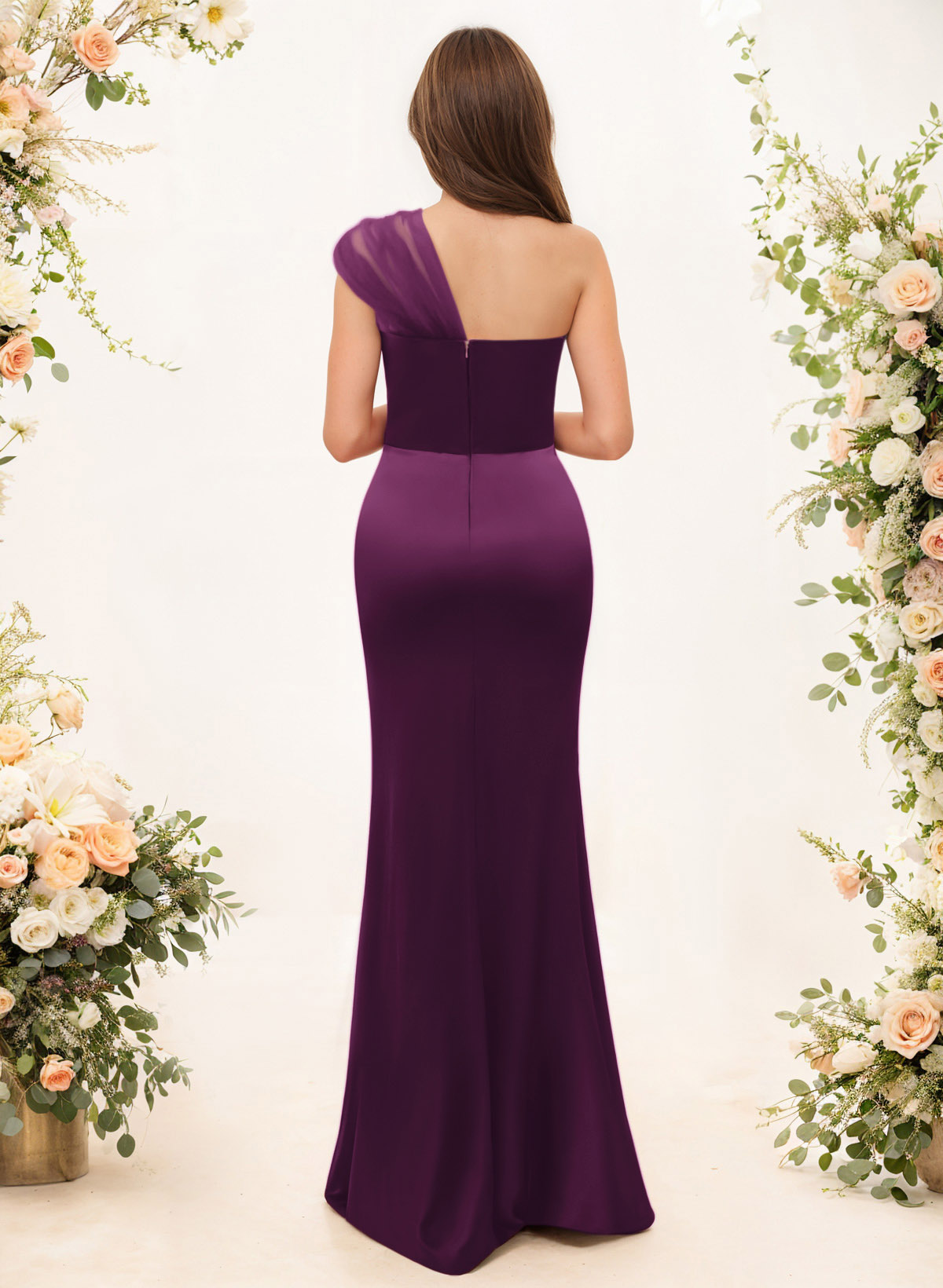Trumpet/Mermaid One-Shoulder Sleeveless Satin/Tulle Bridesmaid Dresses, product image 163