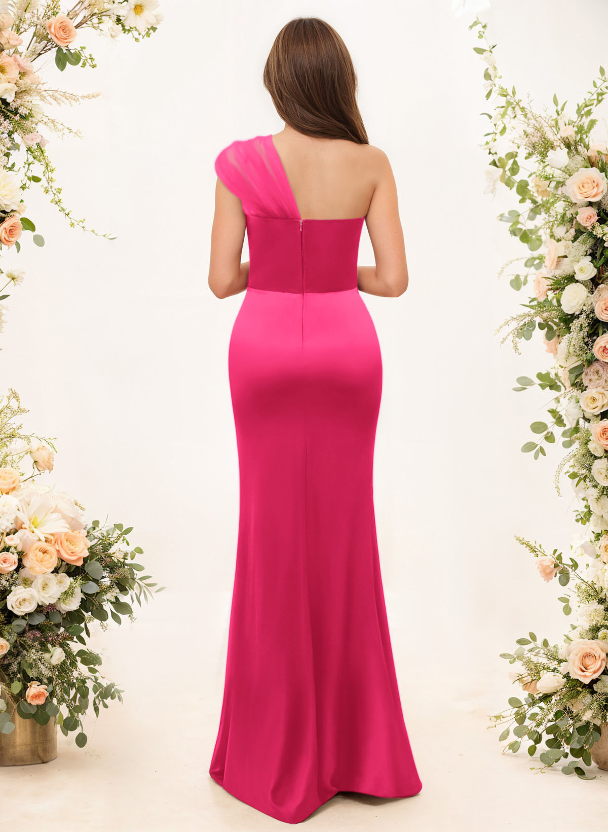 Trumpet/Mermaid One-Shoulder Sleeveless Satin/Tulle Bridesmaid Dresses, product image 78