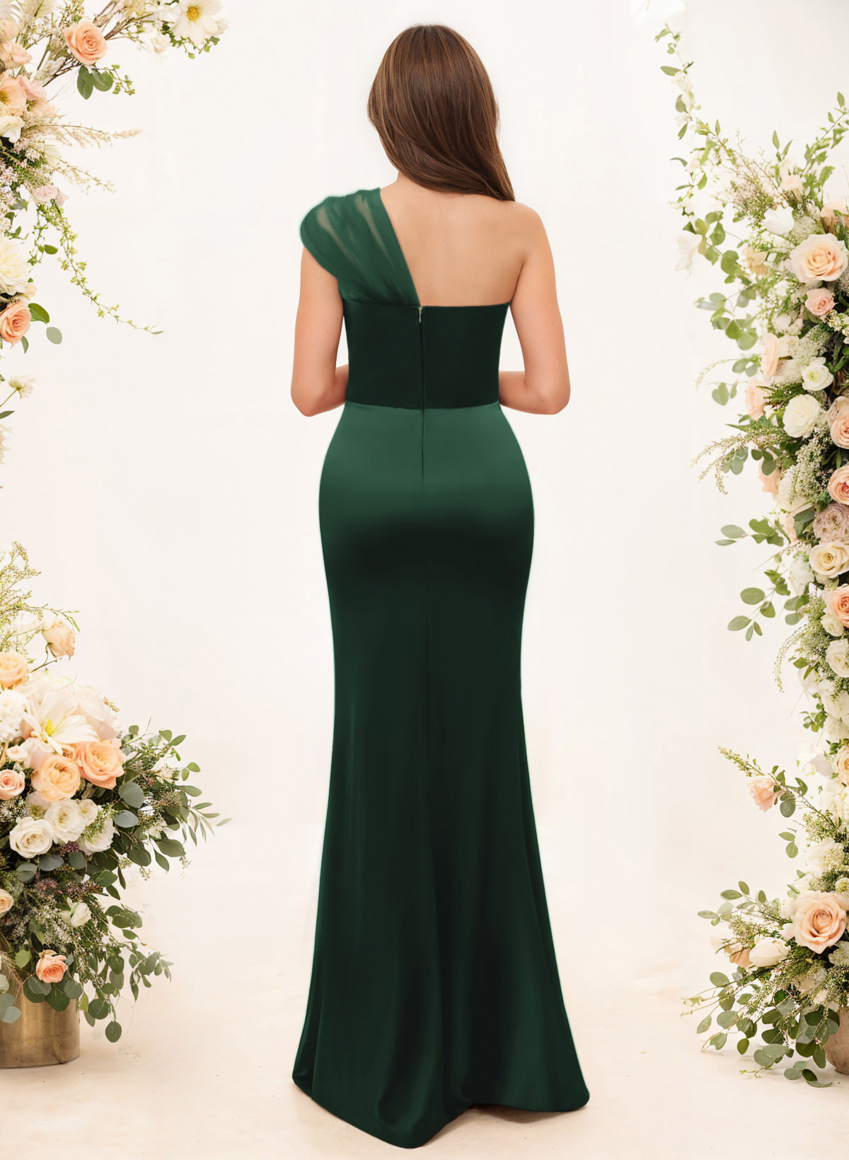 Trumpet/Mermaid One-Shoulder Sleeveless Satin/Tulle Bridesmaid Dresses, product image 208