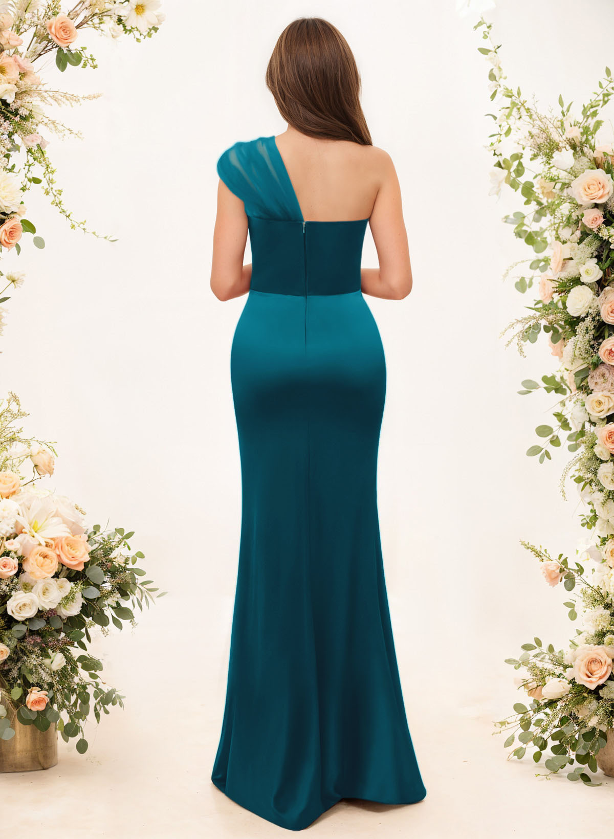 Trumpet/Mermaid One-Shoulder Sleeveless Satin/Tulle Bridesmaid Dresses, product image 53