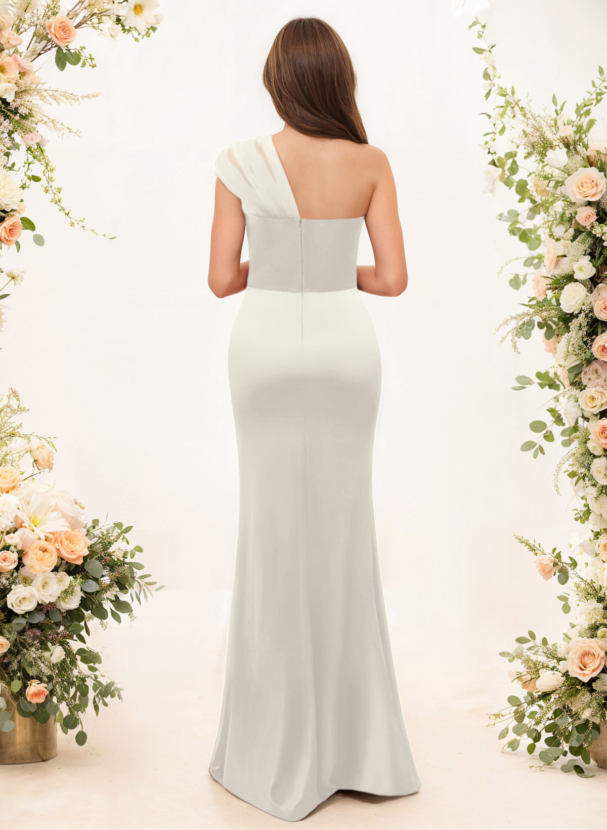 Trumpet/Mermaid One-Shoulder Sleeveless Satin/Tulle Bridesmaid Dresses, product image 313