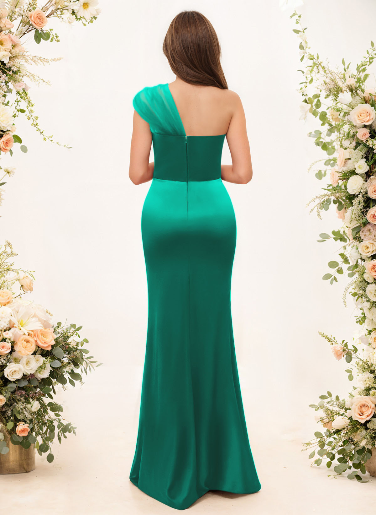 Trumpet/Mermaid One-Shoulder Sleeveless Satin/Tulle Bridesmaid Dresses, product image 248