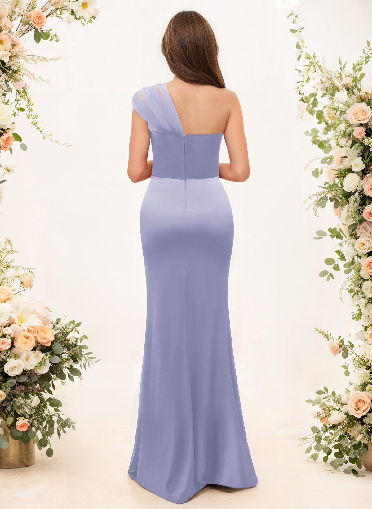 Trumpet/Mermaid One-Shoulder Sleeveless Satin/Tulle Bridesmaid Dresses, product image 198