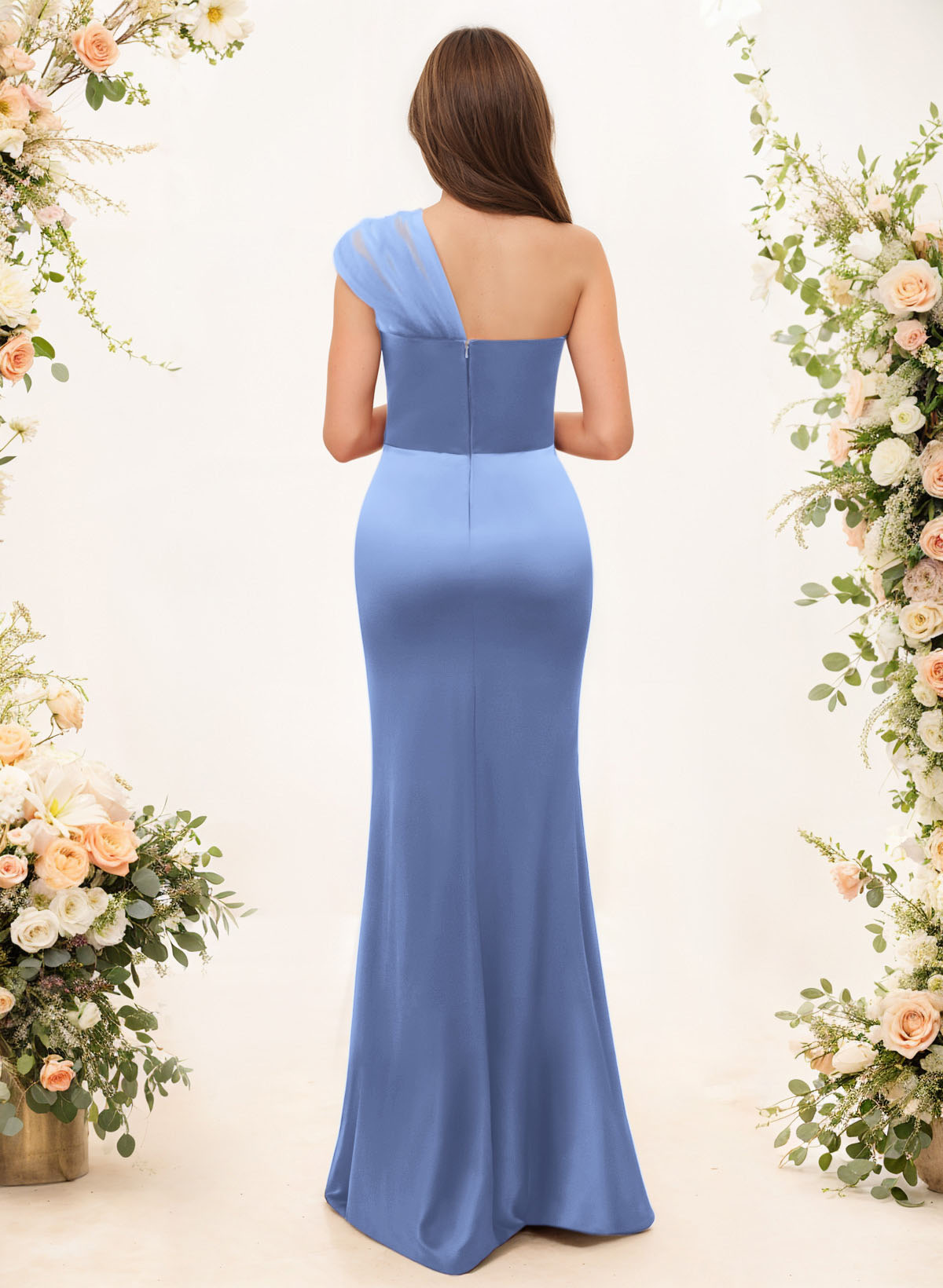 Trumpet/Mermaid One-Shoulder Sleeveless Satin/Tulle Bridesmaid Dresses, product image 68