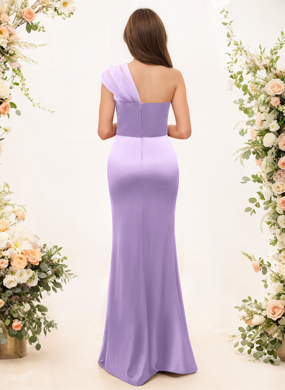 Trumpet/Mermaid One-Shoulder Sleeveless Satin/Tulle Bridesmaid Dresses, product image 193