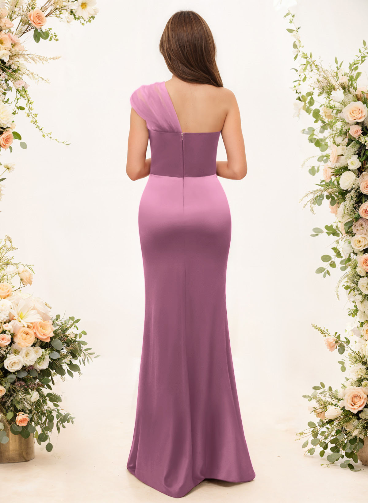 Trumpet/Mermaid One-Shoulder Sleeveless Satin/Tulle Bridesmaid Dresses, product image 188