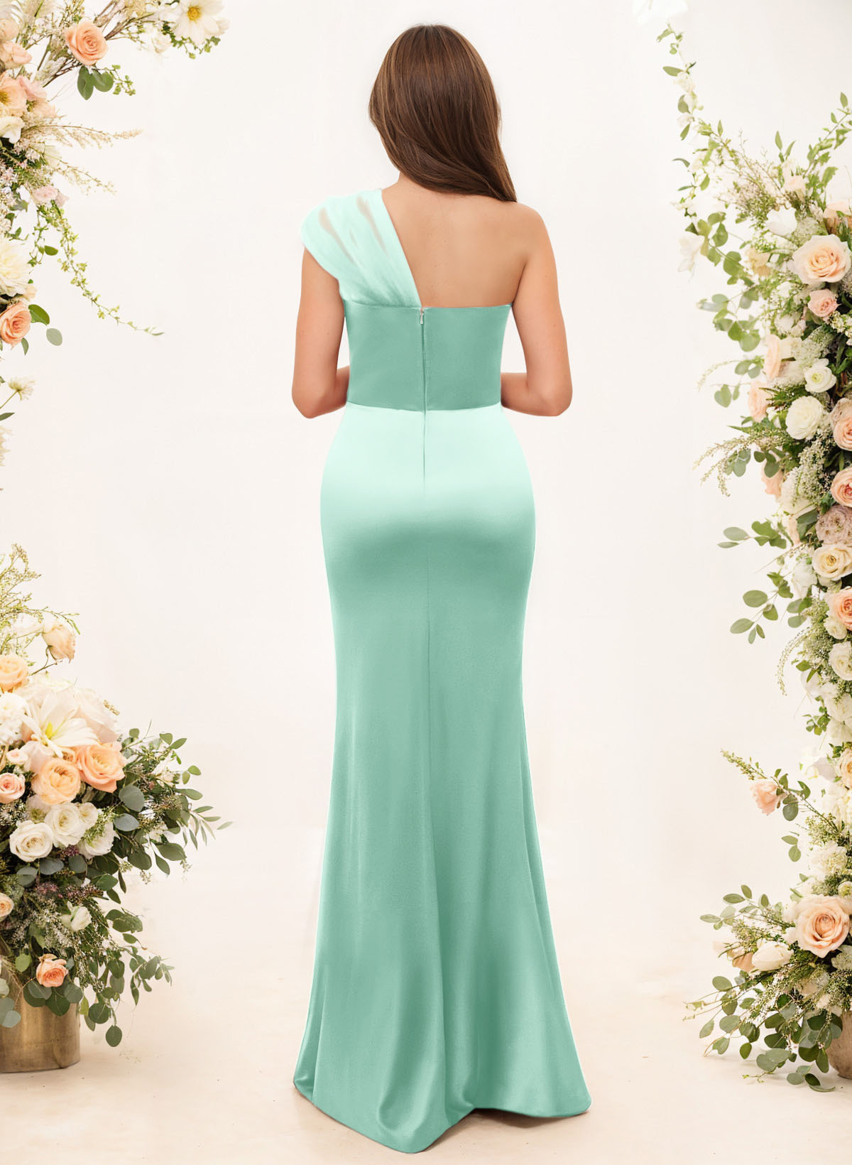 Trumpet/Mermaid One-Shoulder Sleeveless Satin/Tulle Bridesmaid Dresses, product image 253