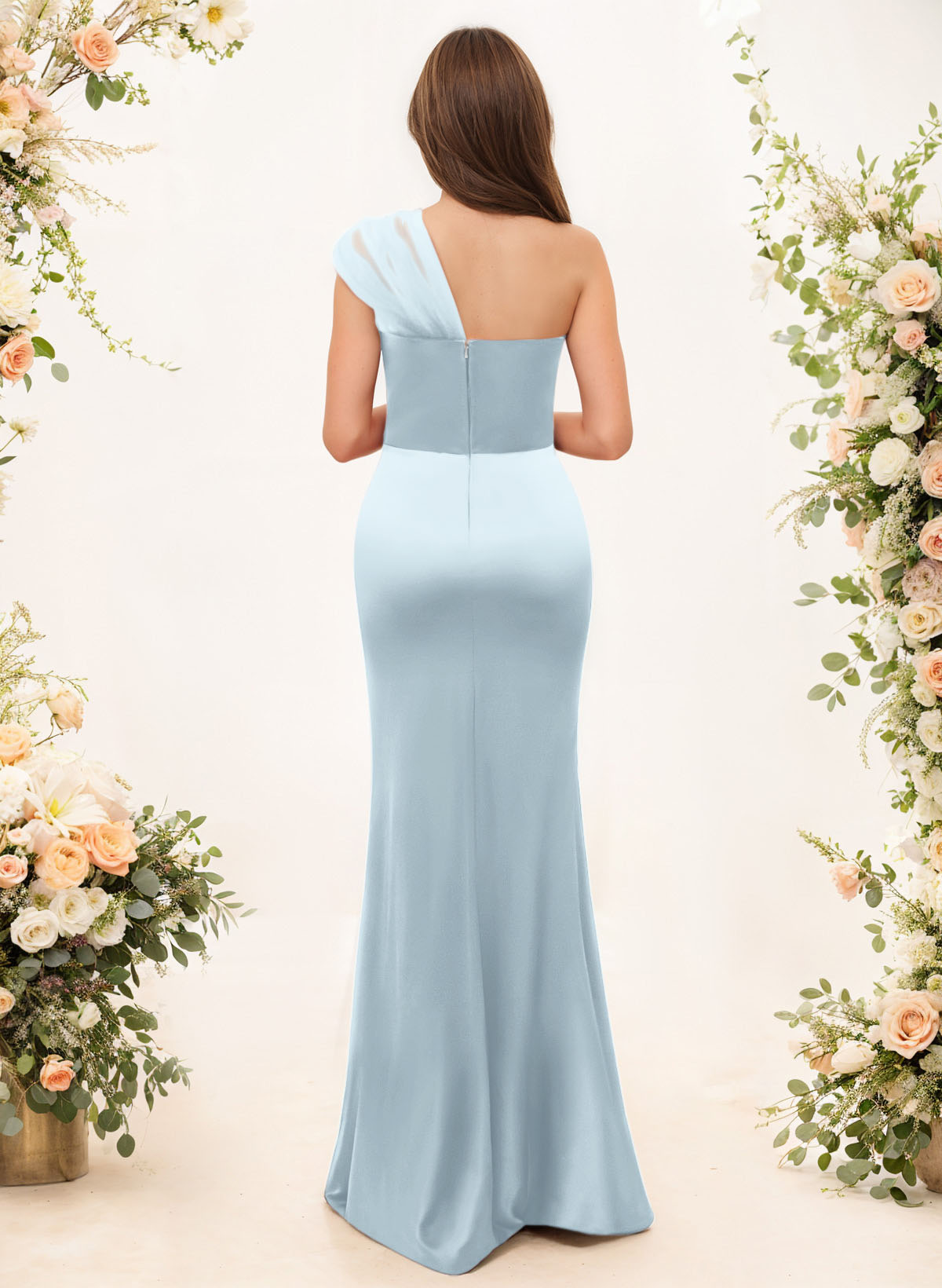 Trumpet/Mermaid One-Shoulder Sleeveless Satin/Tulle Bridesmaid Dresses, product image 258