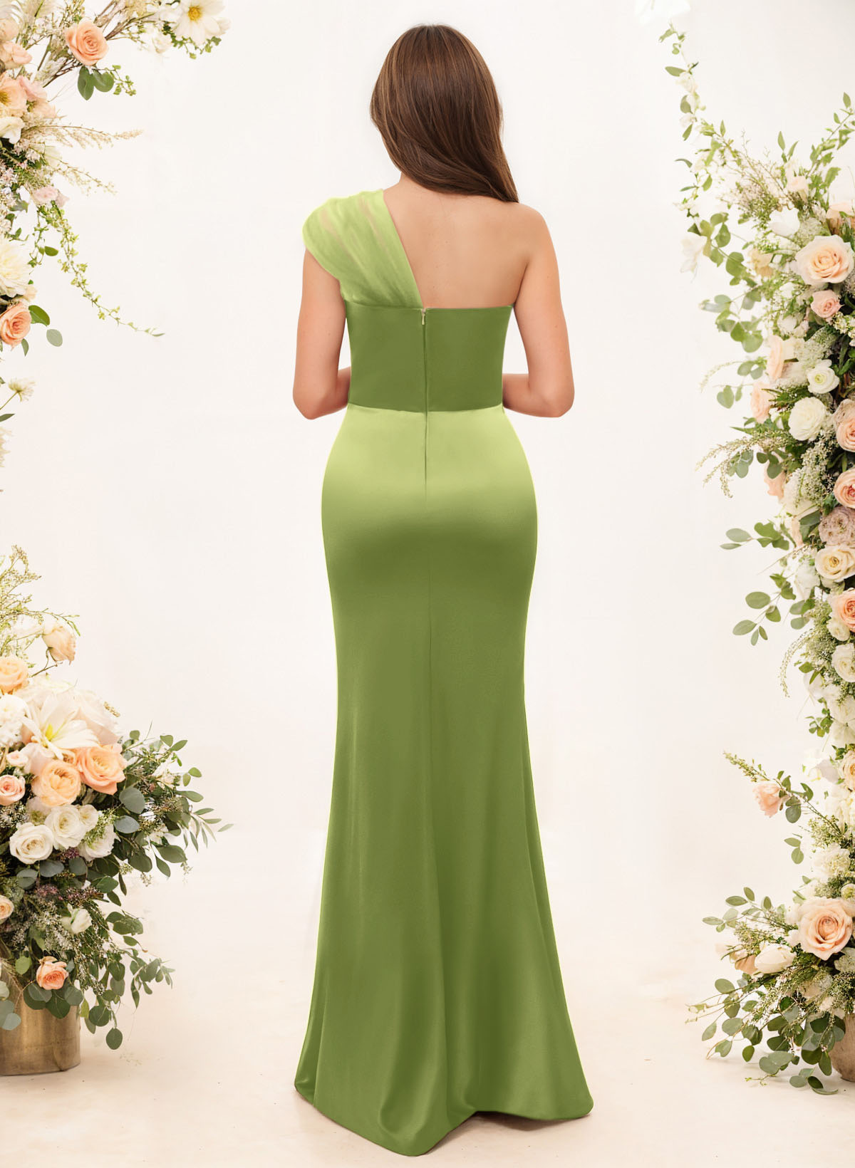 Trumpet/Mermaid One-Shoulder Sleeveless Satin/Tulle Bridesmaid Dresses, product image 333