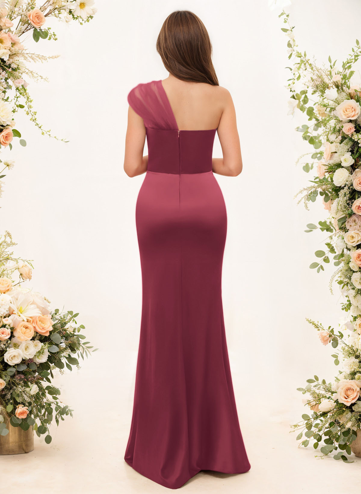 Trumpet/Mermaid One-Shoulder Sleeveless Satin/Tulle Bridesmaid Dresses, product image 138