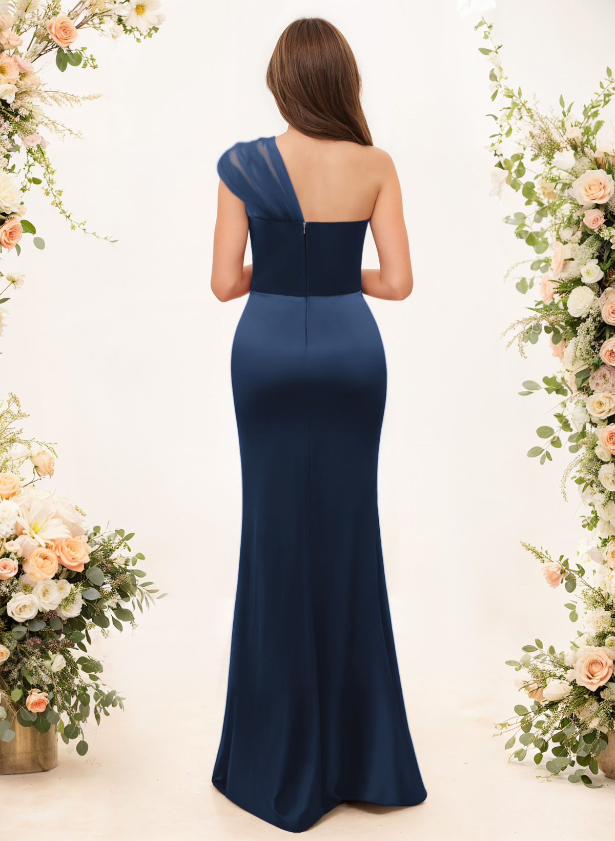 Trumpet/Mermaid One-Shoulder Sleeveless Satin/Tulle Bridesmaid Dresses, product image 23