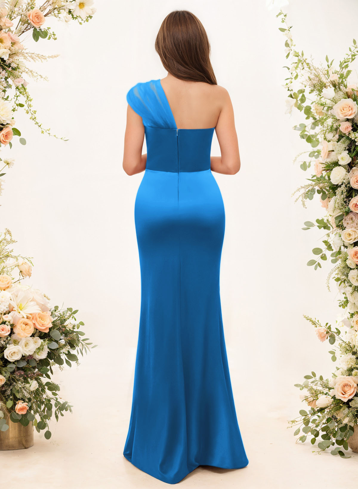 Trumpet/Mermaid One-Shoulder Sleeveless Satin/Tulle Bridesmaid Dresses, product image 63
