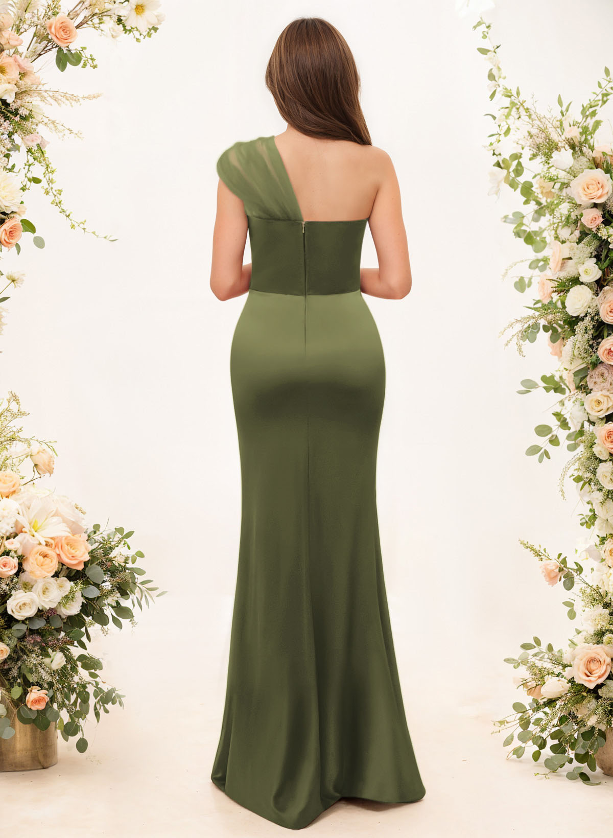 Trumpet/Mermaid One-Shoulder Sleeveless Satin/Tulle Bridesmaid Dresses, product image 238