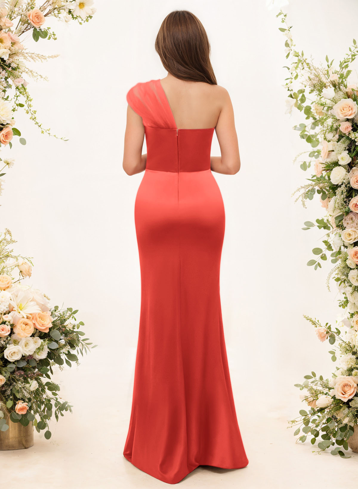 Trumpet/Mermaid One-Shoulder Sleeveless Satin/Tulle Bridesmaid Dresses, product image 303