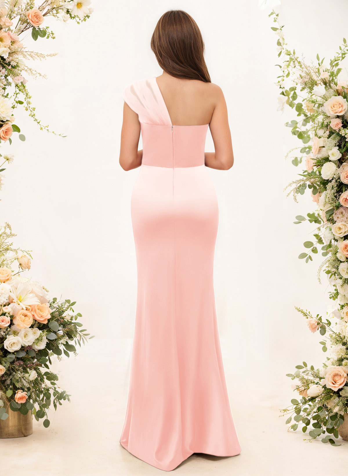 Trumpet/Mermaid One-Shoulder Sleeveless Satin/Tulle Bridesmaid Dresses, product image 88