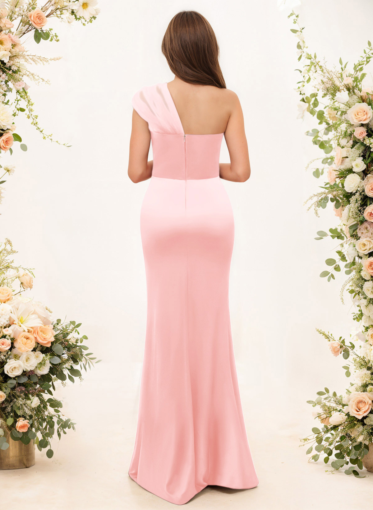Trumpet/Mermaid One-Shoulder Sleeveless Satin/Tulle Bridesmaid Dresses, product image 98