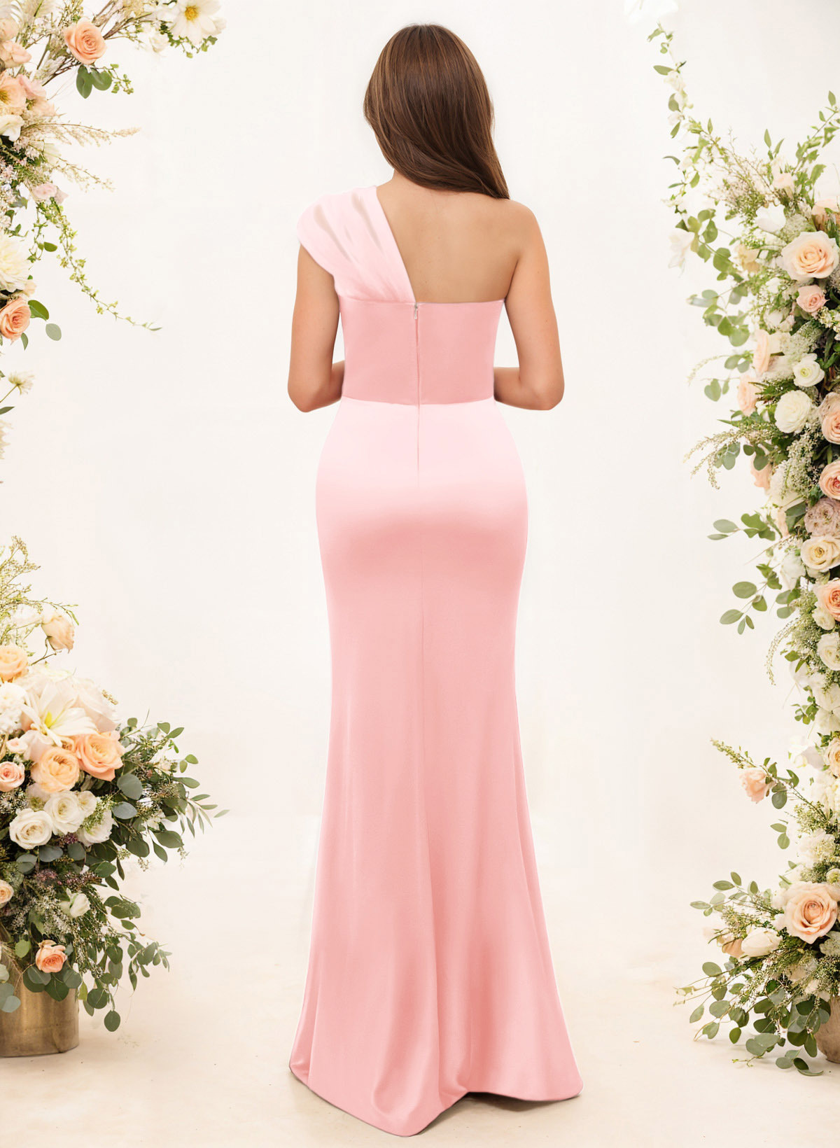 Trumpet/Mermaid One-Shoulder Sleeveless Satin/Tulle Bridesmaid Dresses, product image 98