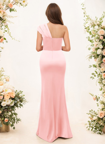 Trumpet/Mermaid One-Shoulder Sleeveless Satin/Tulle Bridesmaid Dresses