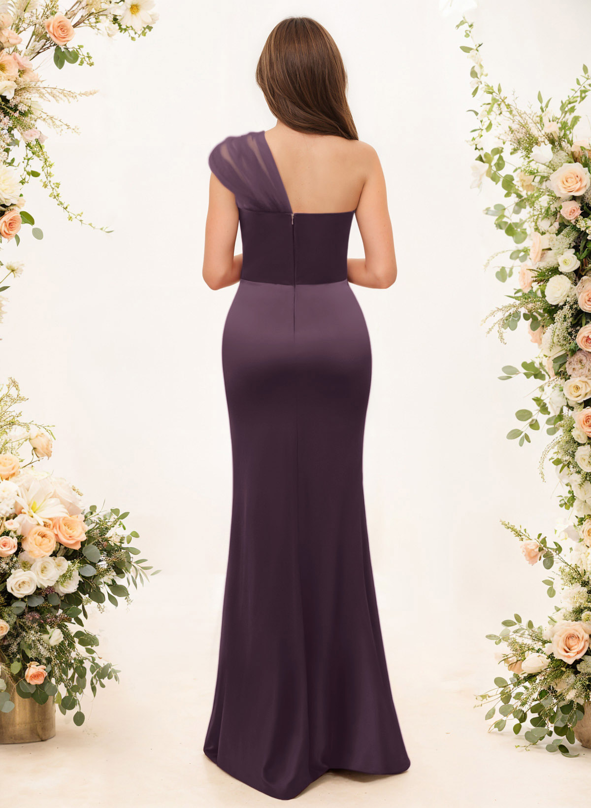 Trumpet/Mermaid One-Shoulder Sleeveless Satin/Tulle Bridesmaid Dresses, product image 203