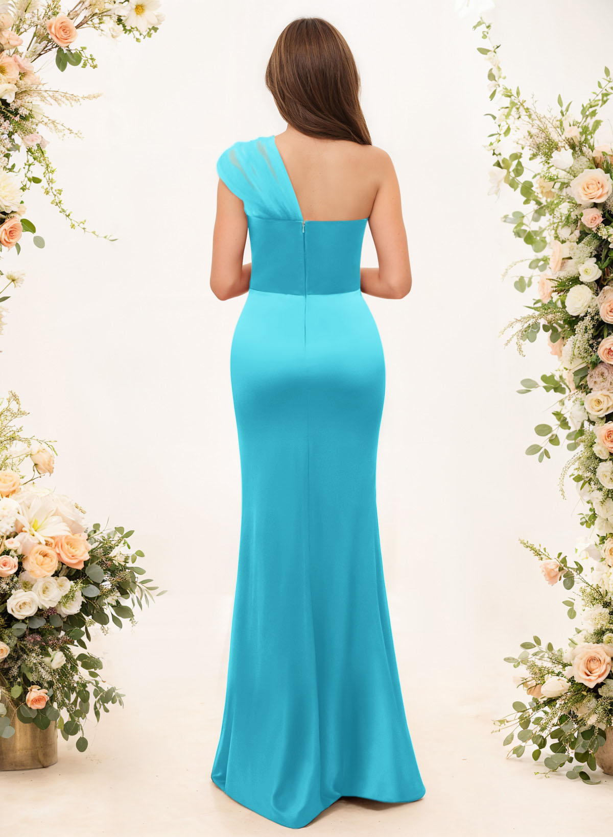 Trumpet/Mermaid One-Shoulder Sleeveless Satin/Tulle Bridesmaid Dresses, product image 58