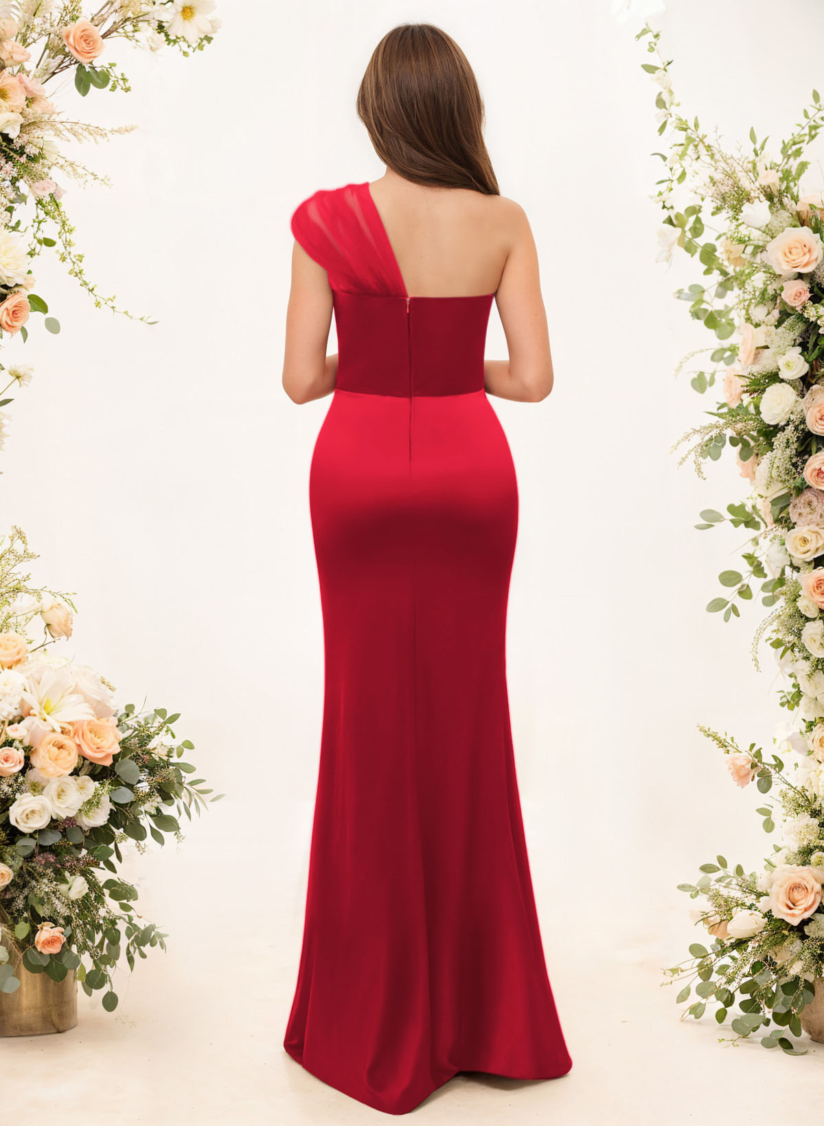 Trumpet/Mermaid One-Shoulder Sleeveless Satin/Tulle Bridesmaid Dresses, product image 118