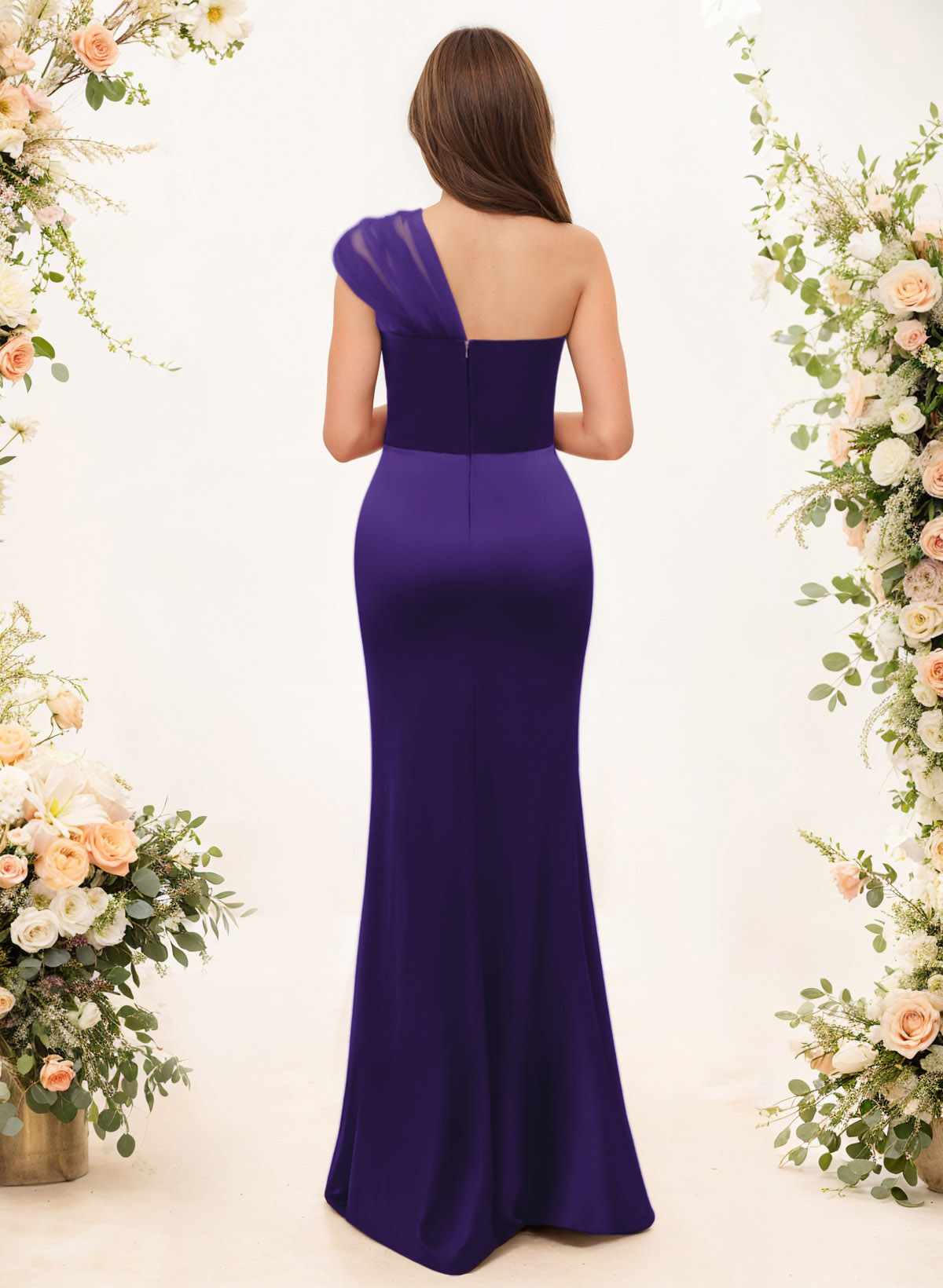 Trumpet/Mermaid One-Shoulder Sleeveless Satin/Tulle Bridesmaid Dresses, product image 158