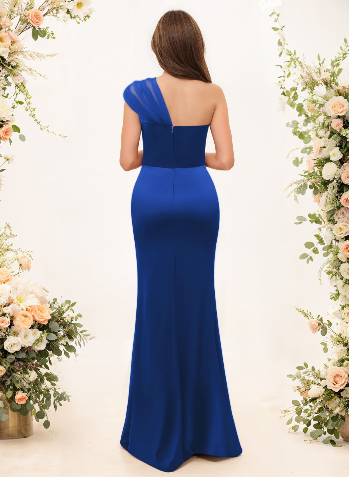 Trumpet/Mermaid One-Shoulder Sleeveless Satin/Tulle Bridesmaid Dresses, product image 28
