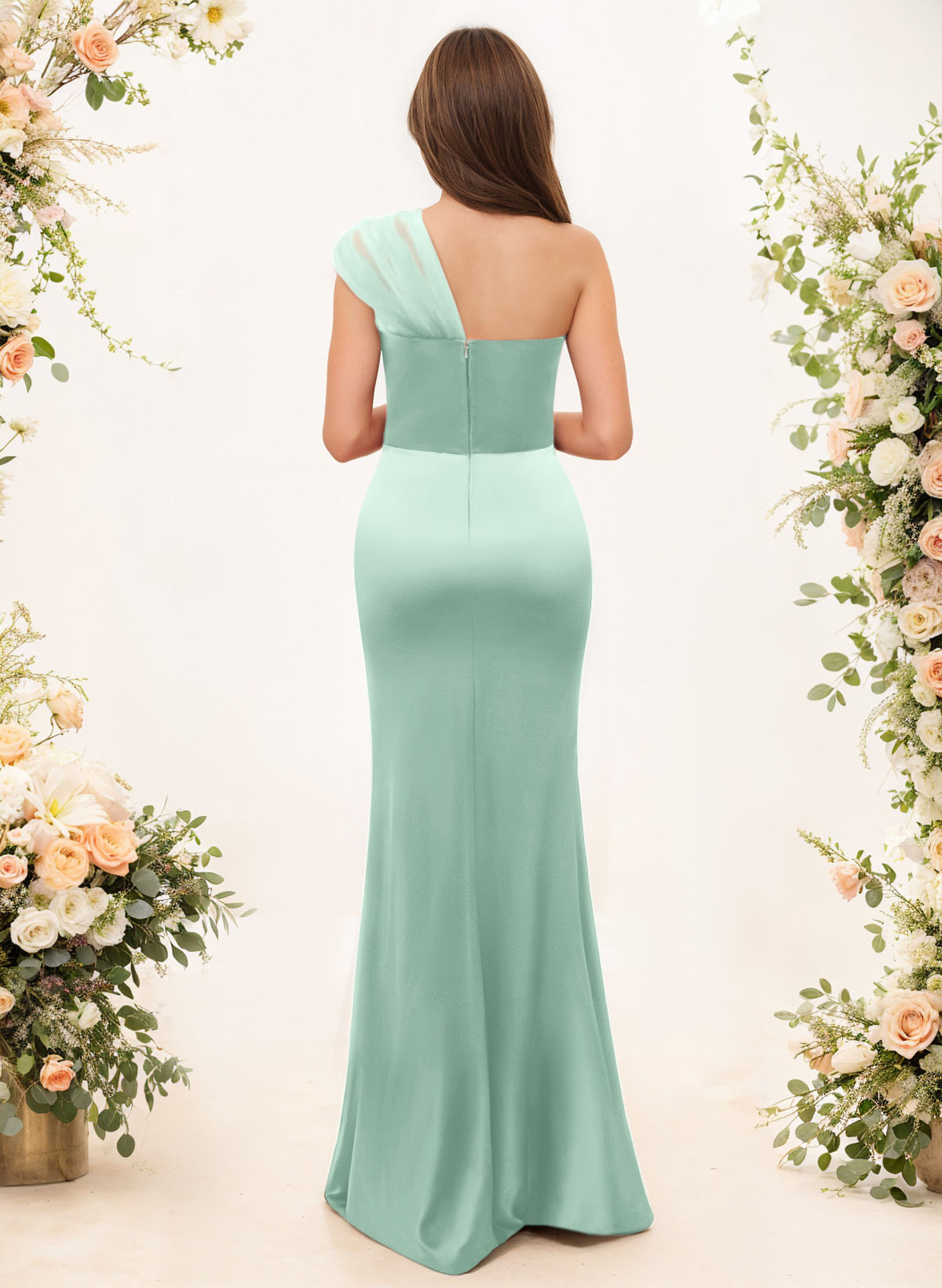 Trumpet/Mermaid One-Shoulder Sleeveless Satin/Tulle Bridesmaid Dresses, product image 218