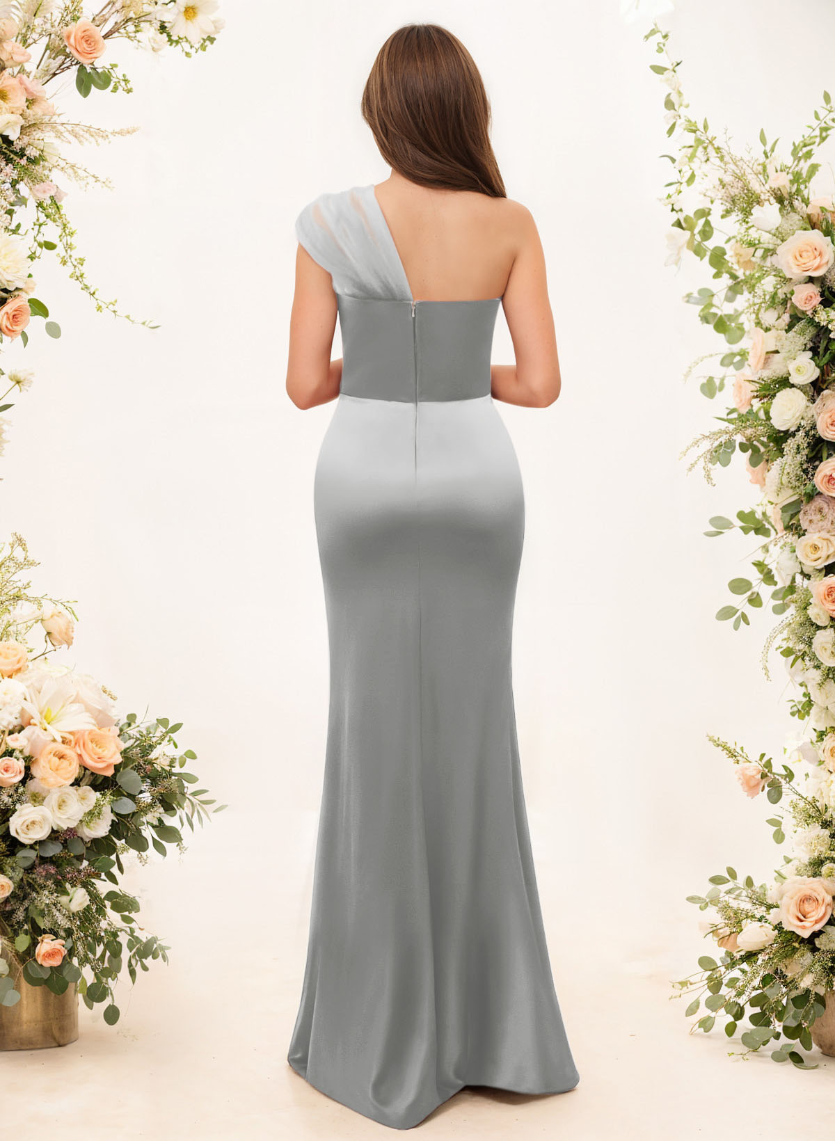 Trumpet/Mermaid One-Shoulder Sleeveless Satin/Tulle Bridesmaid Dresses, product image 323