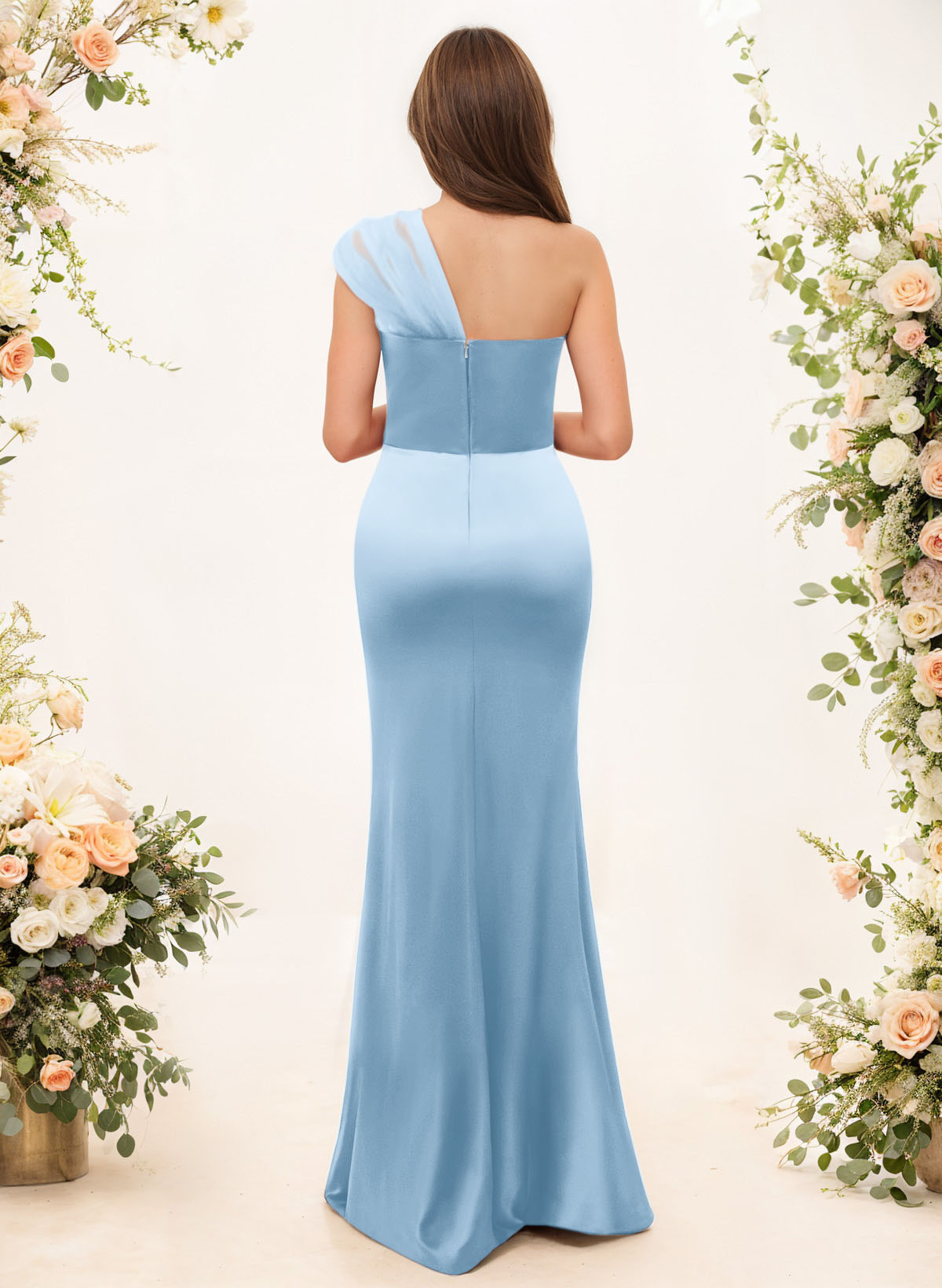 Trumpet/Mermaid One-Shoulder Sleeveless Satin/Tulle Bridesmaid Dresses, product image 48