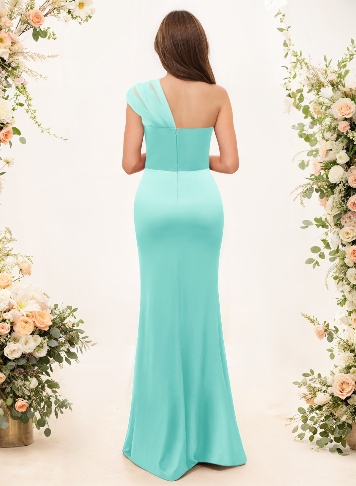 Trumpet/Mermaid One-Shoulder Sleeveless Satin/Tulle Bridesmaid Dresses, product image 263