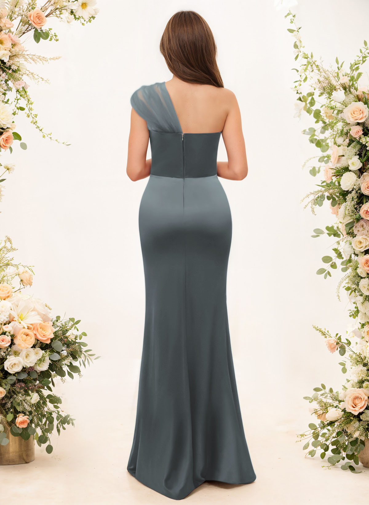 Trumpet/Mermaid One-Shoulder Sleeveless Satin/Tulle Bridesmaid Dresses, product image 328