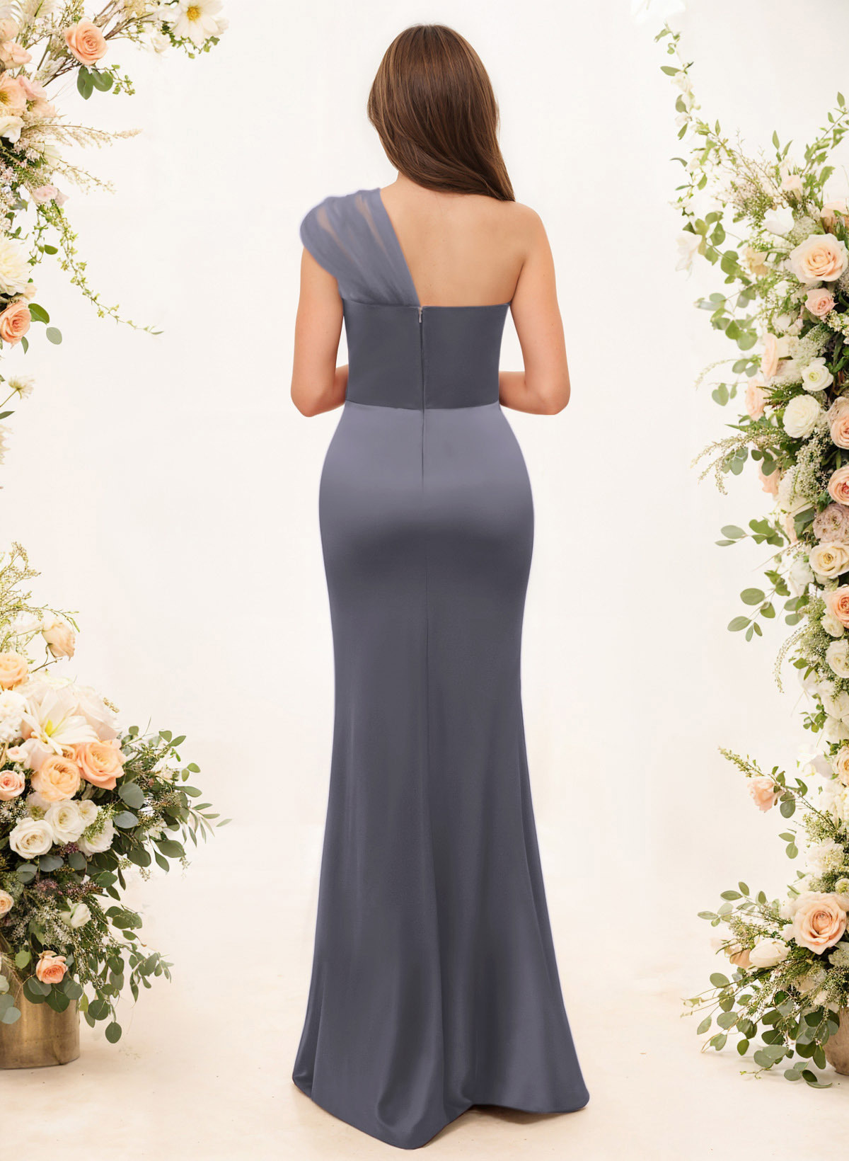Trumpet/Mermaid One-Shoulder Sleeveless Satin/Tulle Bridesmaid Dresses, product image 38