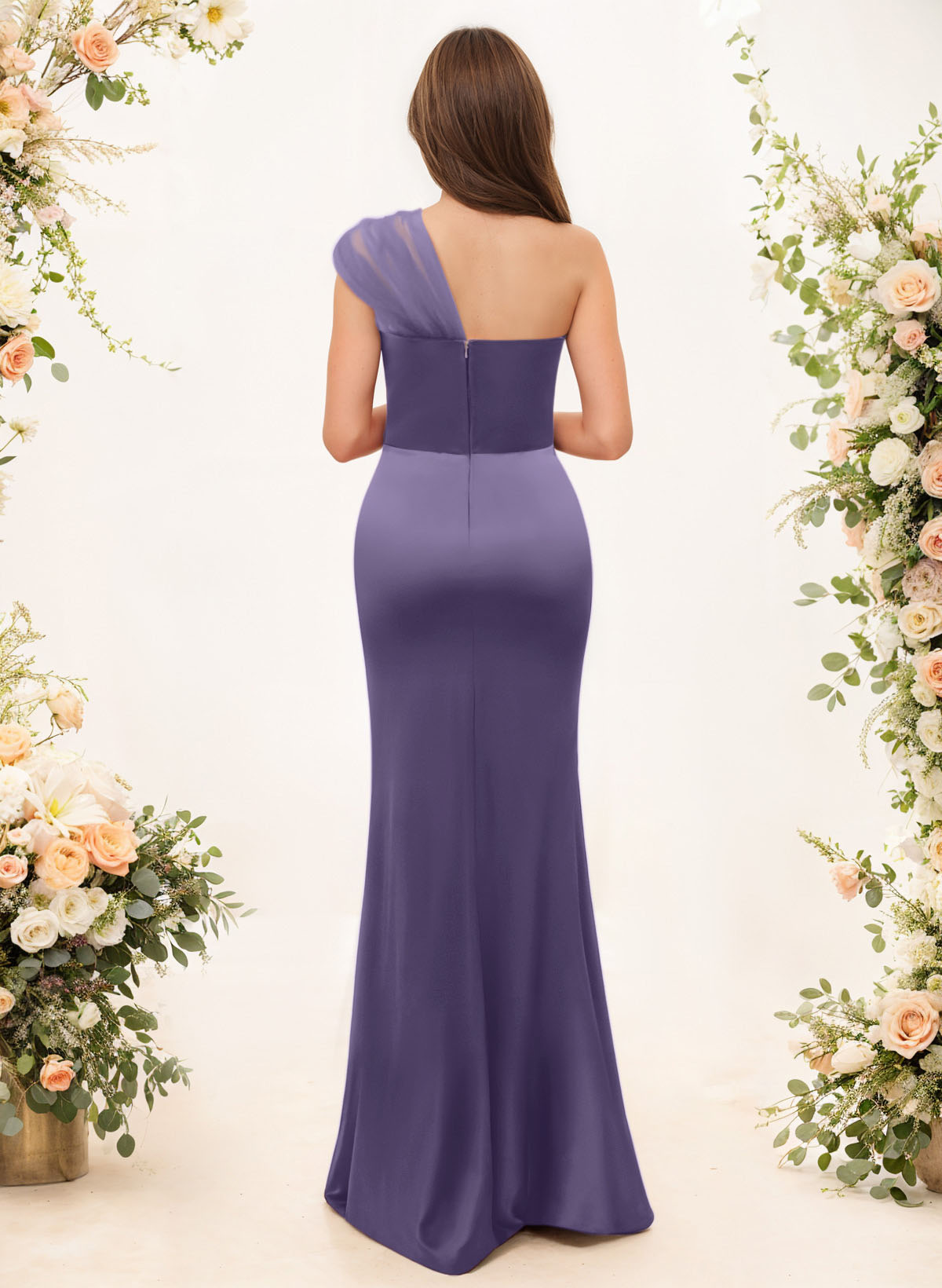 Trumpet/Mermaid One-Shoulder Sleeveless Satin/Tulle Bridesmaid Dresses, product image 173