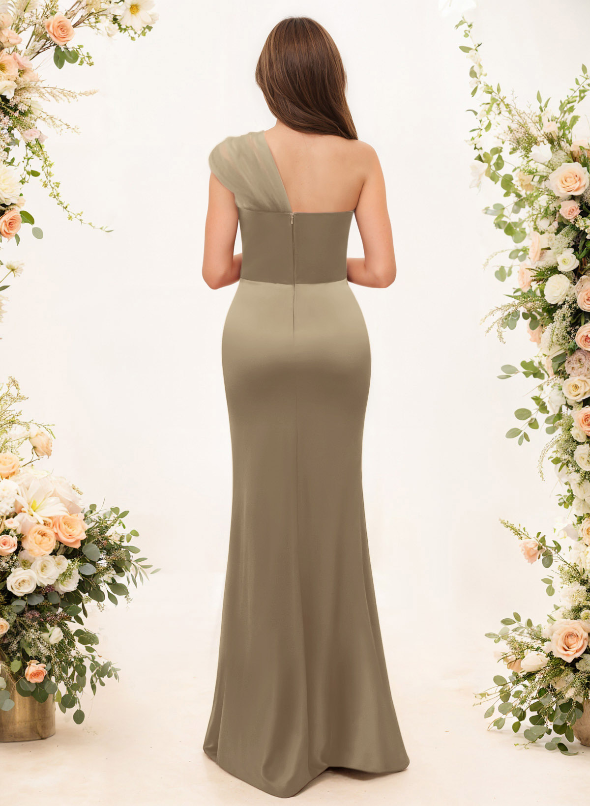 Trumpet/Mermaid One-Shoulder Sleeveless Satin/Tulle Bridesmaid Dresses, product image 268