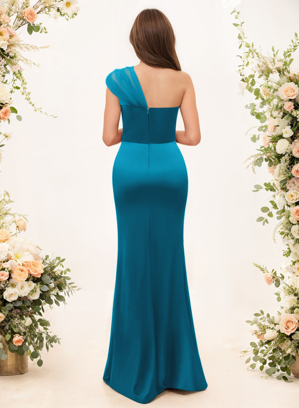 Trumpet/Mermaid One-Shoulder Sleeveless Satin/Tulle Bridesmaid Dresses, product image 343
