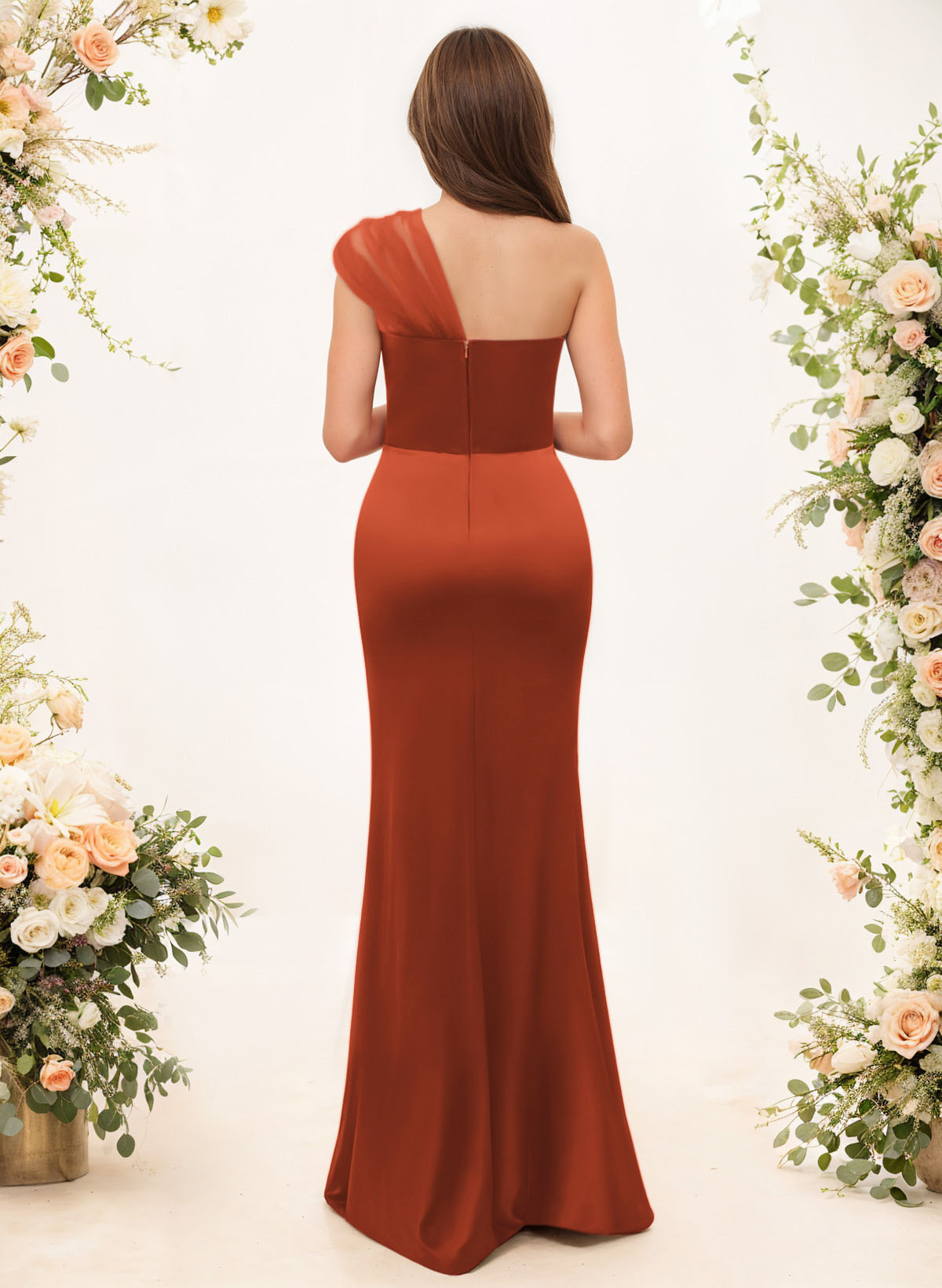 Trumpet/Mermaid One-Shoulder Sleeveless Satin/Tulle Bridesmaid Dresses, product image 338