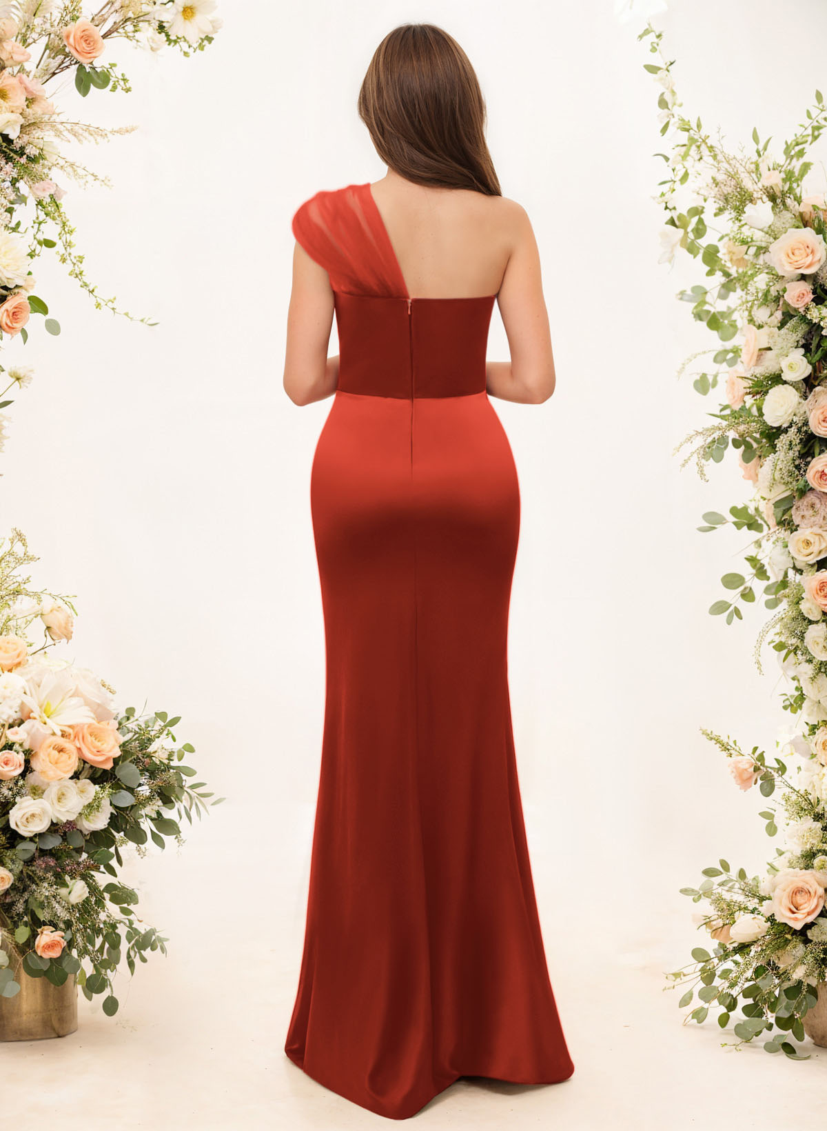 Trumpet/Mermaid One-Shoulder Sleeveless Satin/Tulle Bridesmaid Dresses, product image 143