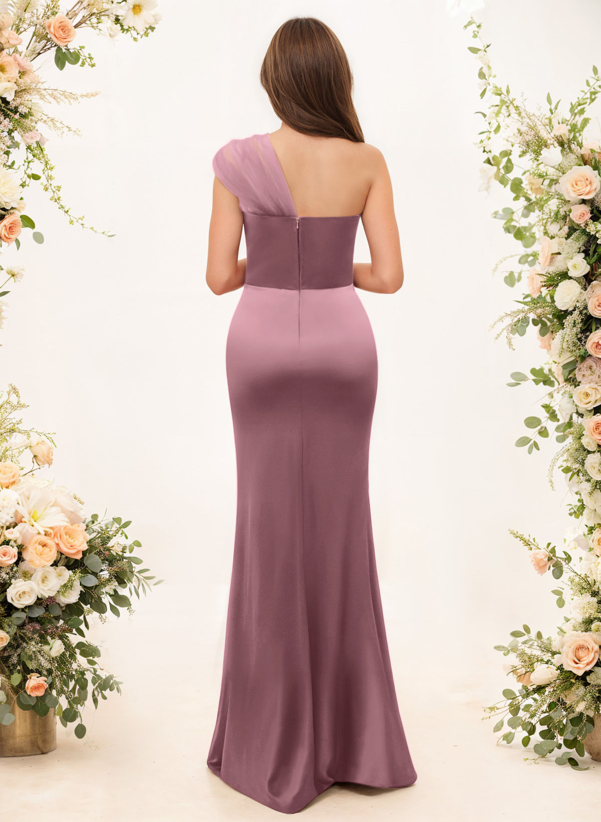 Trumpet/Mermaid One-Shoulder Sleeveless Satin/Tulle Bridesmaid Dresses, product image 183