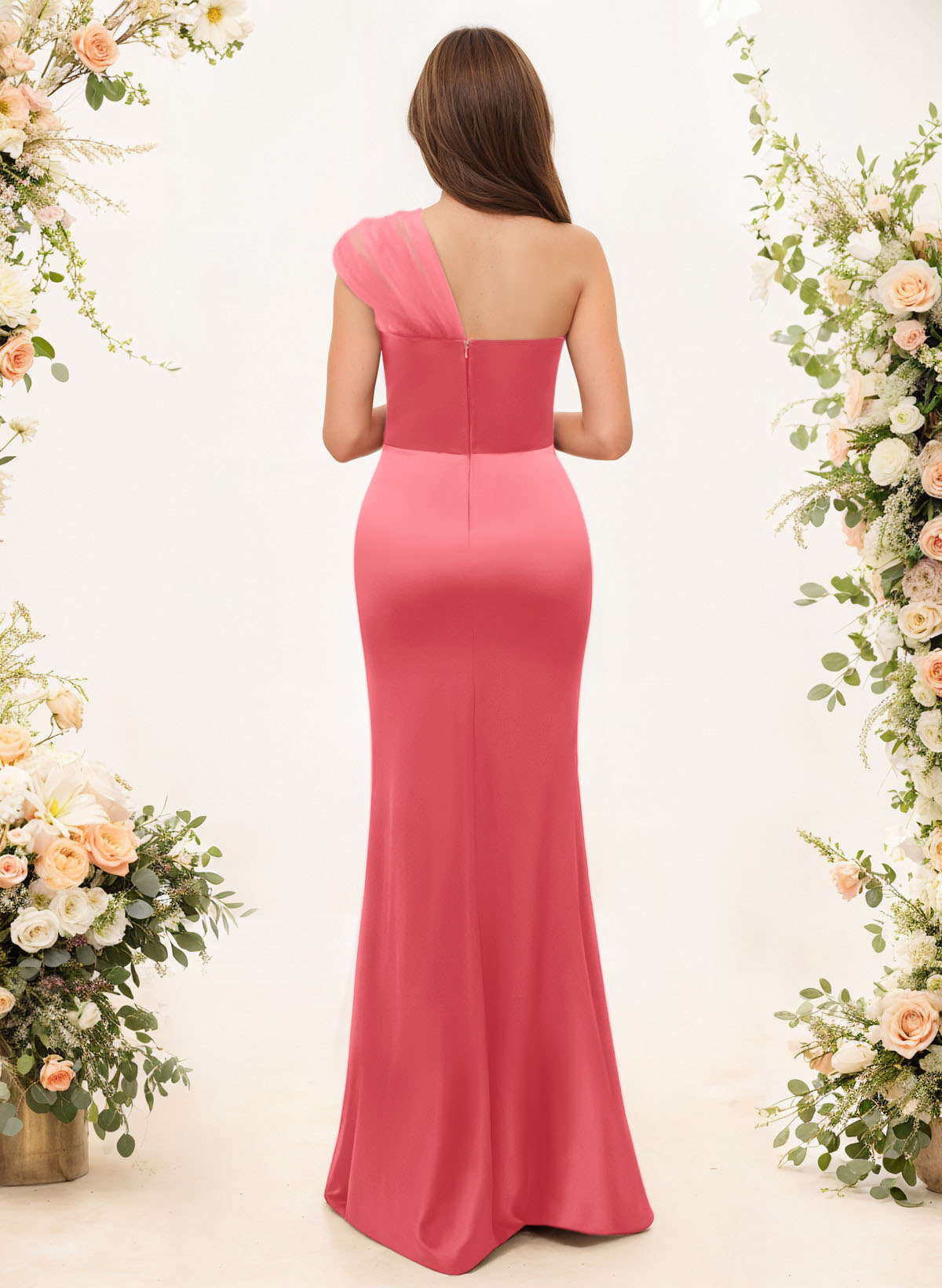 Trumpet/Mermaid One-Shoulder Sleeveless Satin/Tulle Bridesmaid Dresses, product image 148