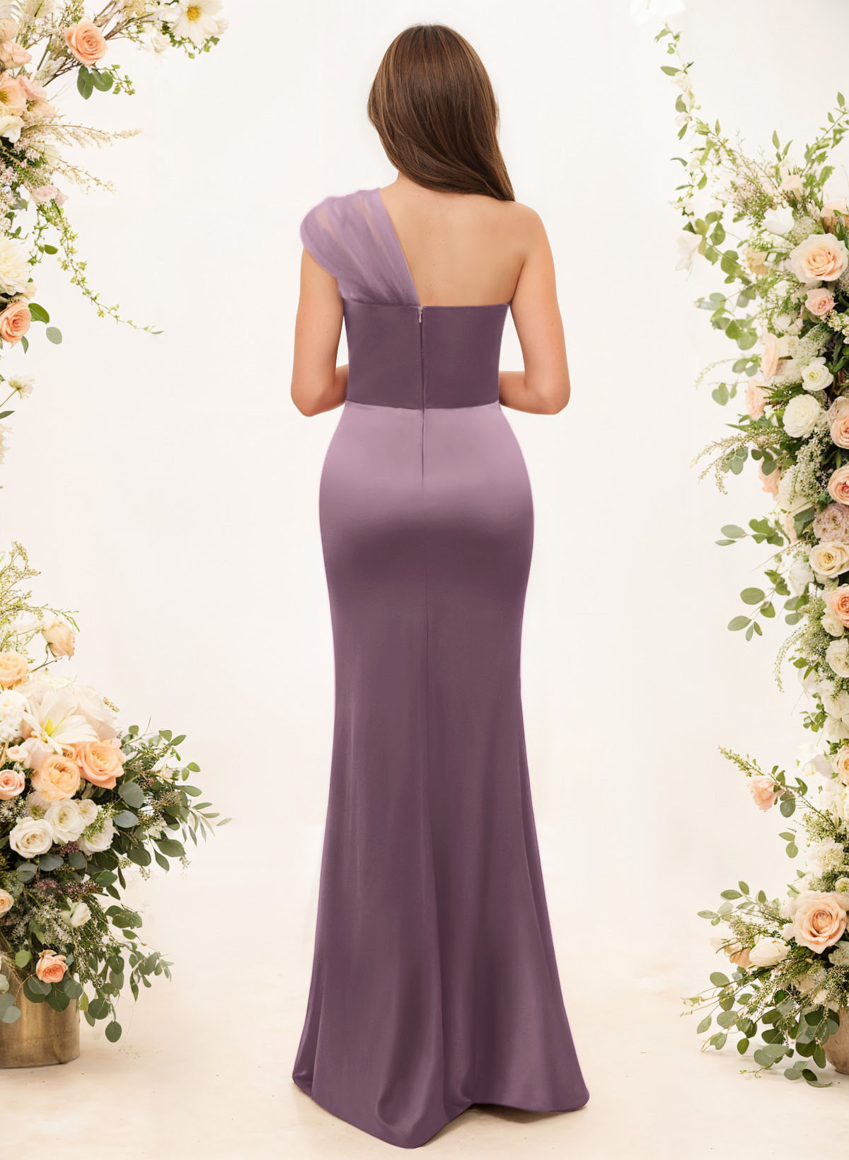 Trumpet/Mermaid One-Shoulder Sleeveless Satin/Tulle Bridesmaid Dresses, product image 178