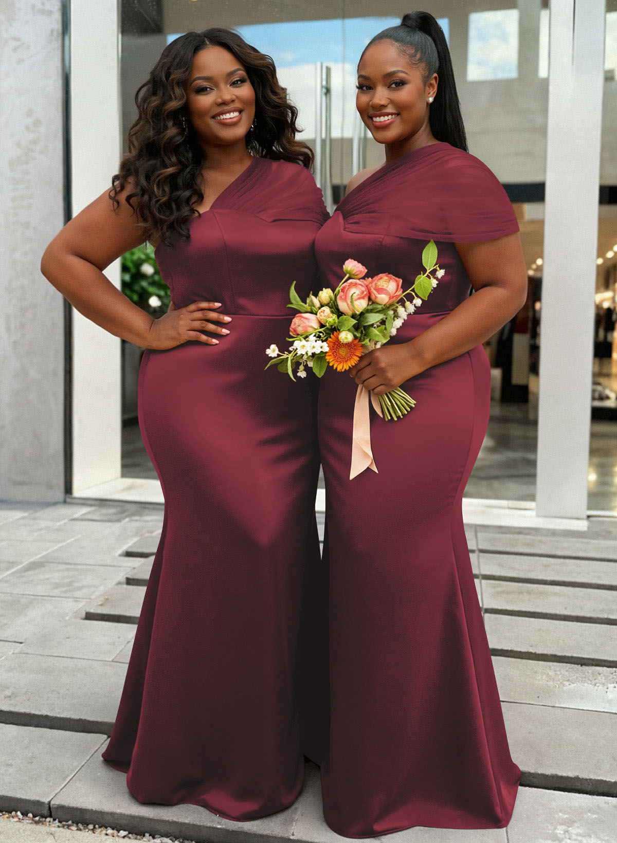 Trumpet/Mermaid One-Shoulder Sleeveless Satin/Tulle Bridesmaid Dresses, product image 397
