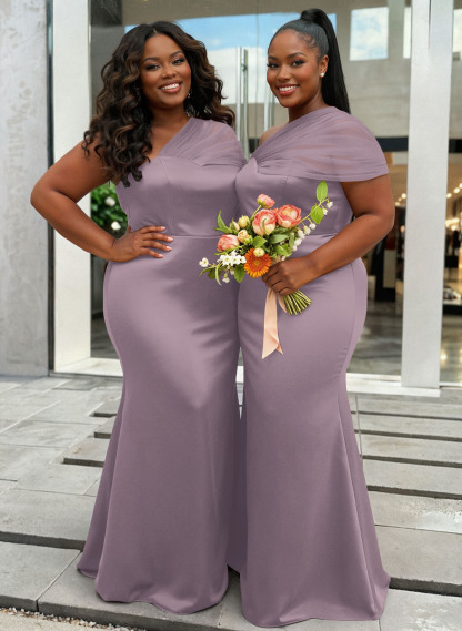 Trumpet/Mermaid One-Shoulder Sleeveless Satin/Tulle Bridesmaid Dresses
