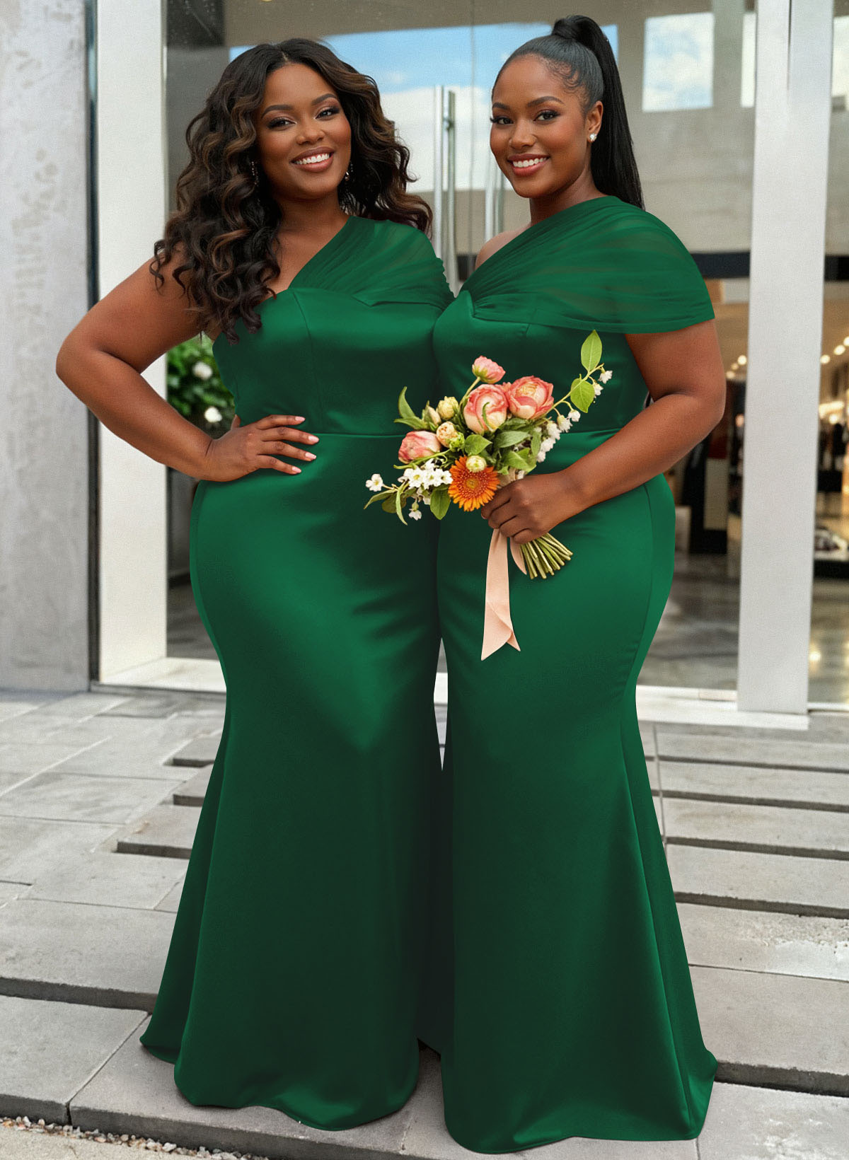 Trumpet/Mermaid One-Shoulder Sleeveless Satin/Tulle Bridesmaid Dresses, product image 443