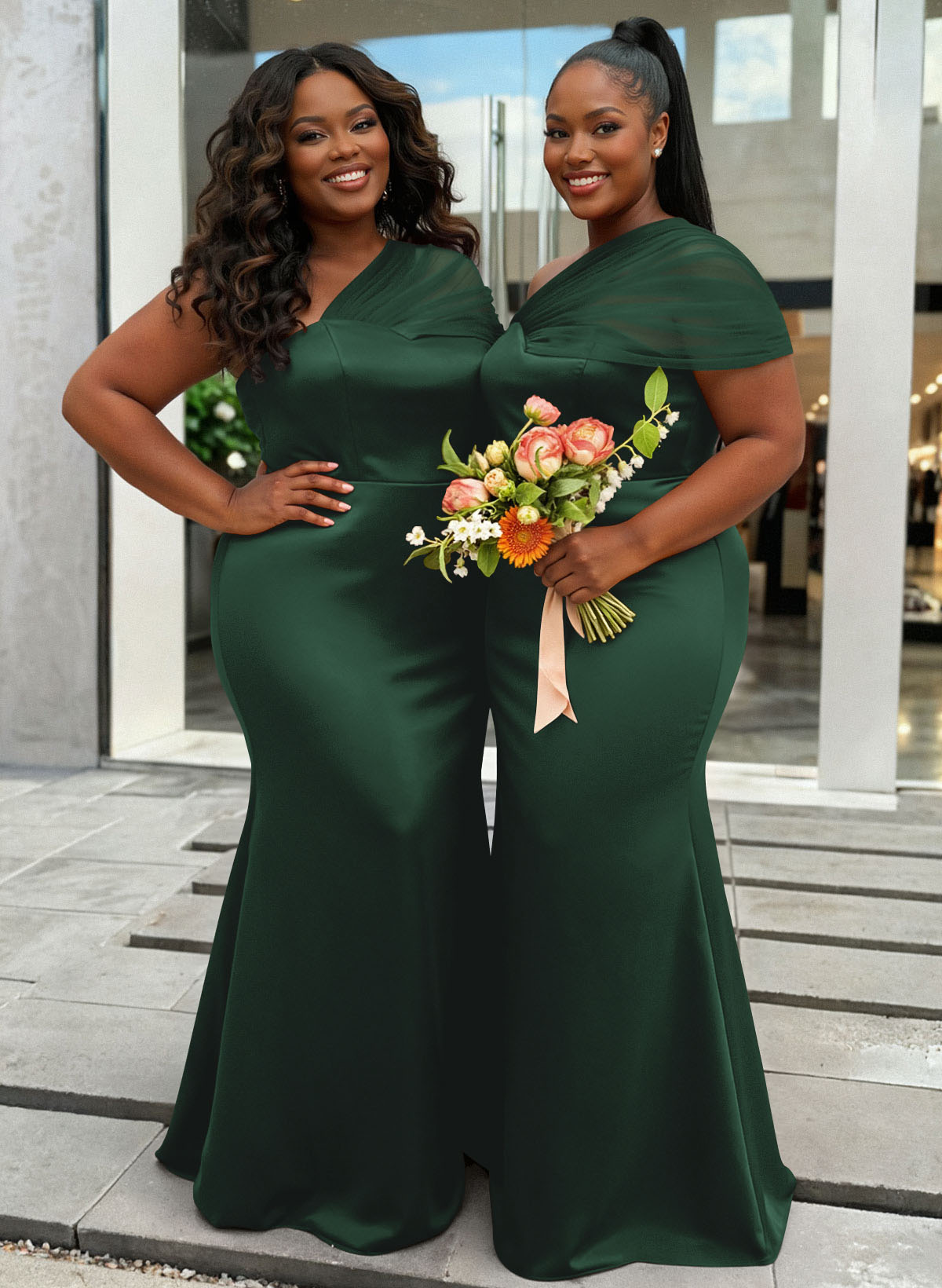 Trumpet/Mermaid One-Shoulder Sleeveless Satin/Tulle Bridesmaid Dresses, product image 429
