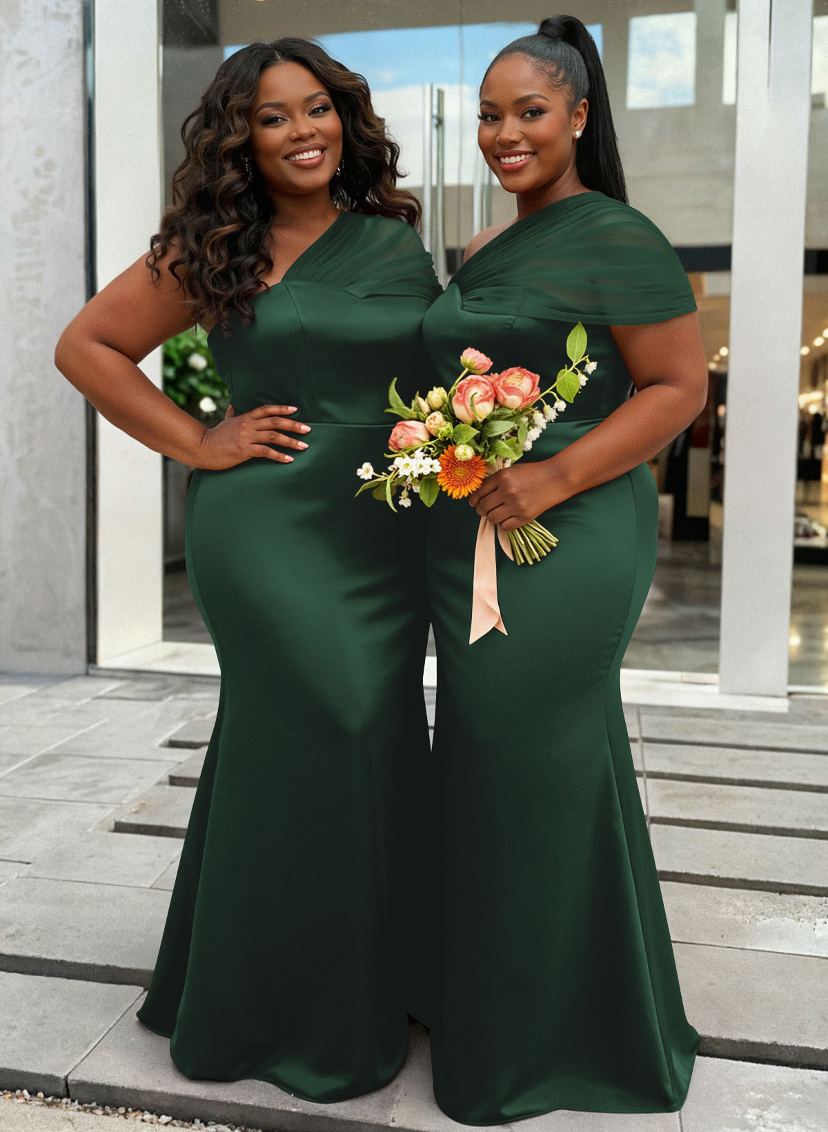 Trumpet/Mermaid One-Shoulder Sleeveless Satin/Tulle Bridesmaid Dresses, product image 429