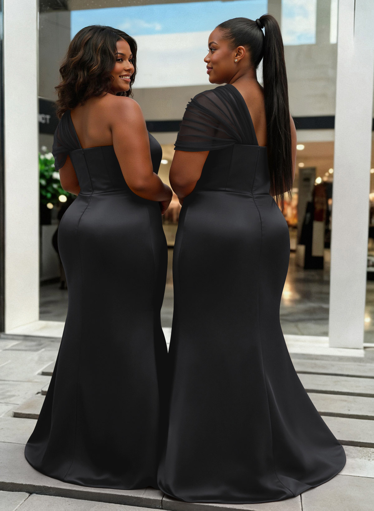 Trumpet/Mermaid One-Shoulder Sleeveless Satin/Tulle Bridesmaid Dresses, product image 350