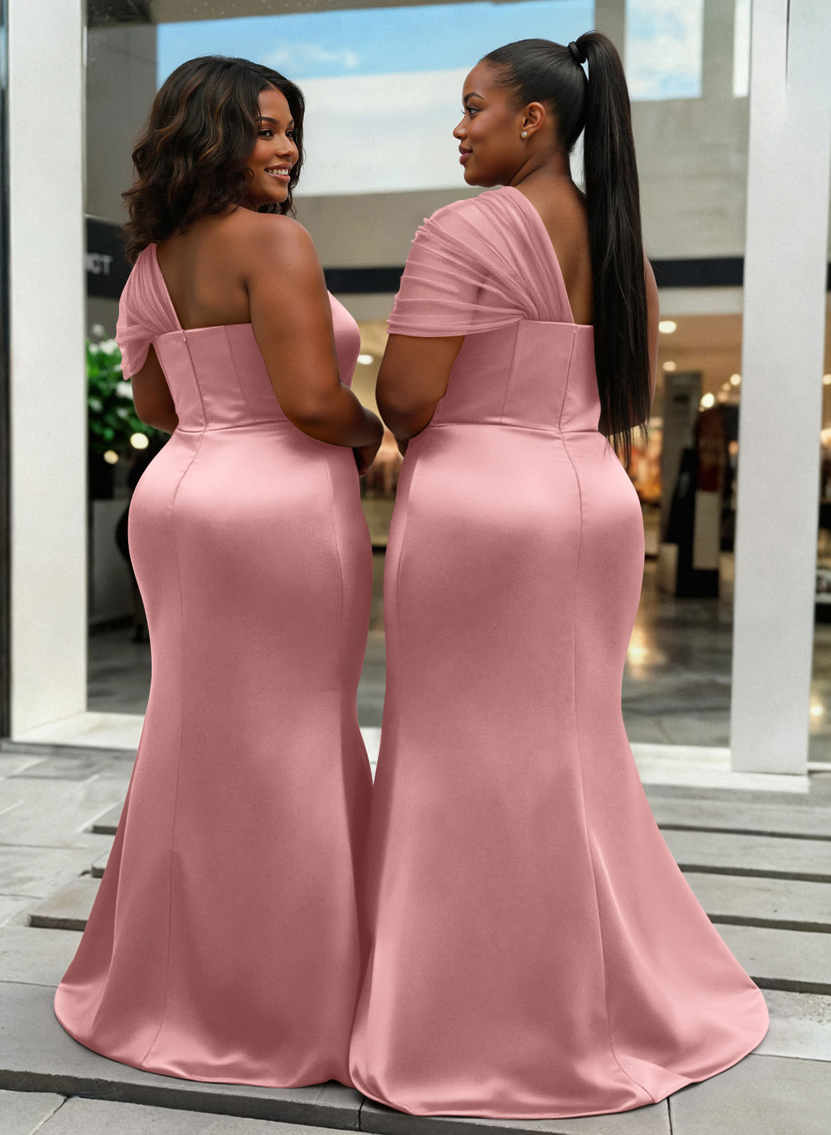 Trumpet/Mermaid One-Shoulder Sleeveless Satin/Tulle Bridesmaid Dresses, product image 384