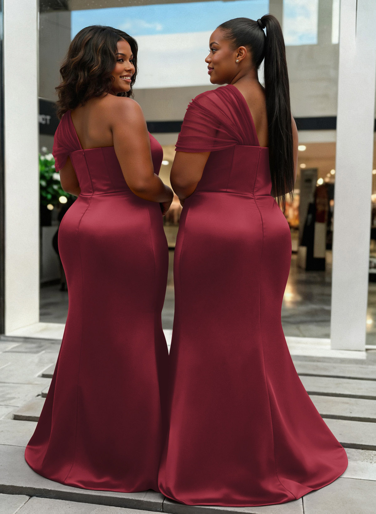 Trumpet/Mermaid One-Shoulder Sleeveless Satin/Tulle Bridesmaid Dresses, product image 396