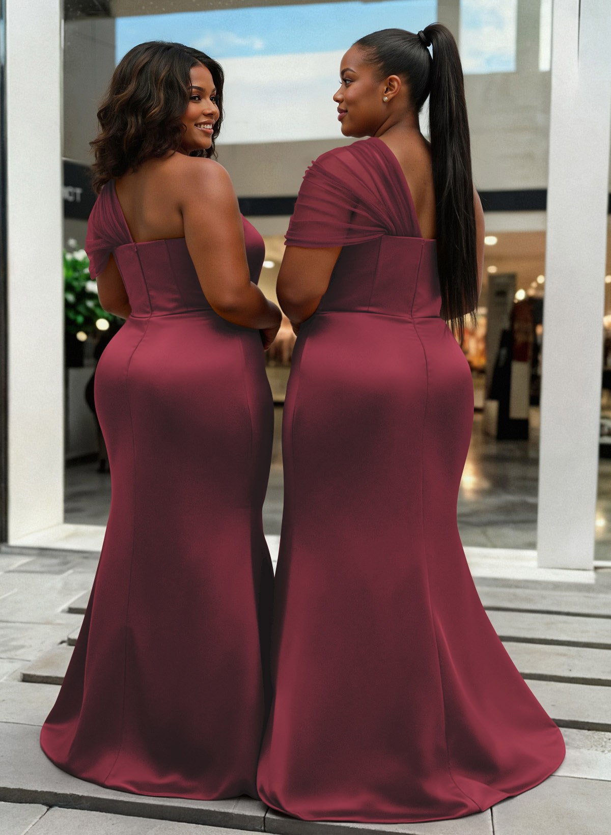 Trumpet/Mermaid One-Shoulder Sleeveless Satin/Tulle Bridesmaid Dresses, product image 398